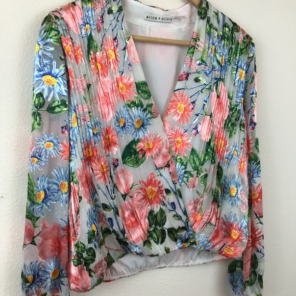 Alice + Olivia Trista Top Floral V Neck Velvet M - Picture 5 of 8